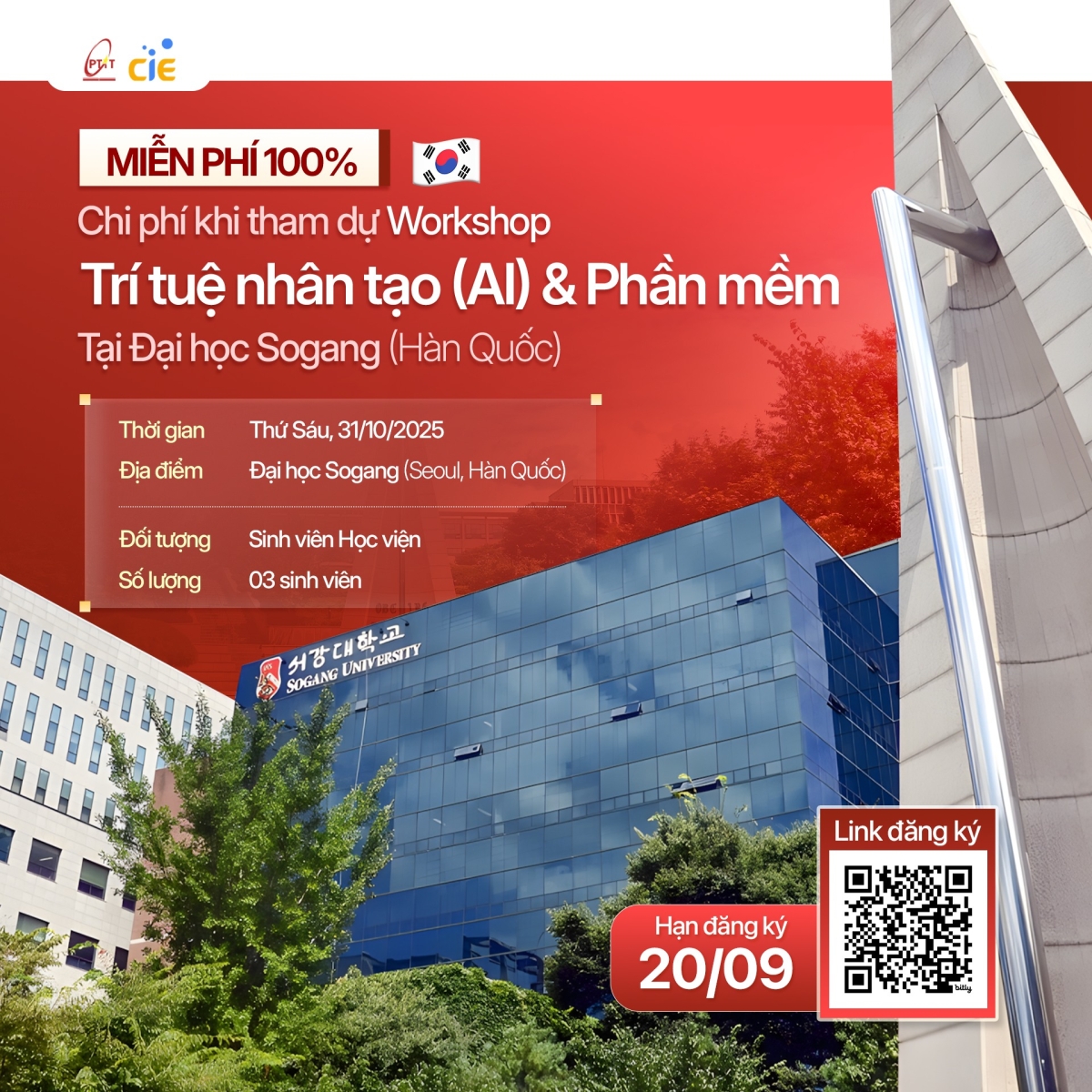 Miễn phí 100% chi phí tham dự Workshop AI & Software tại Đại học Sogang, Hàn Quốc 2025